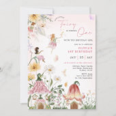 Wildblume Fairy Princess 1. Geburtstag Einladung (Vorderseite)