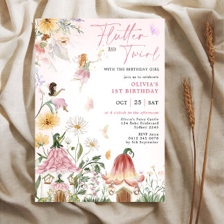 Wildblume Fairy Princess 1. Geburtstag Einladung