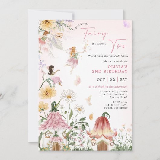 Wildblume Fairy Princess 2. Geburtstag Einladung (Vorderseite)