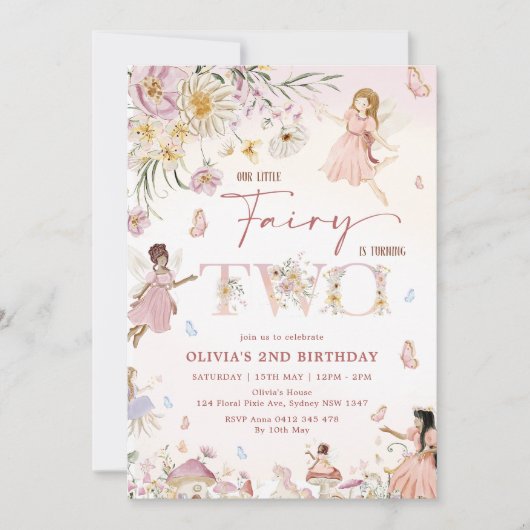 Wildblume Fairy Princess 2. Geburtstag | Einladung (Vorderseite)