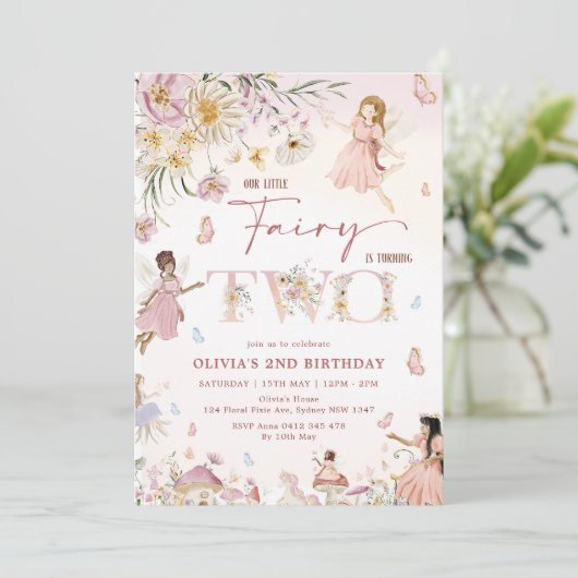 Wildblume Fairy Princess 2. Geburtstag | Einladung (Stehend Vorderseite)