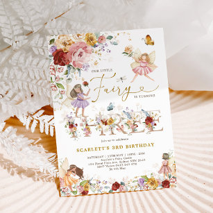 Wildblume Fairy Princess 3. Geburtstag Einladung