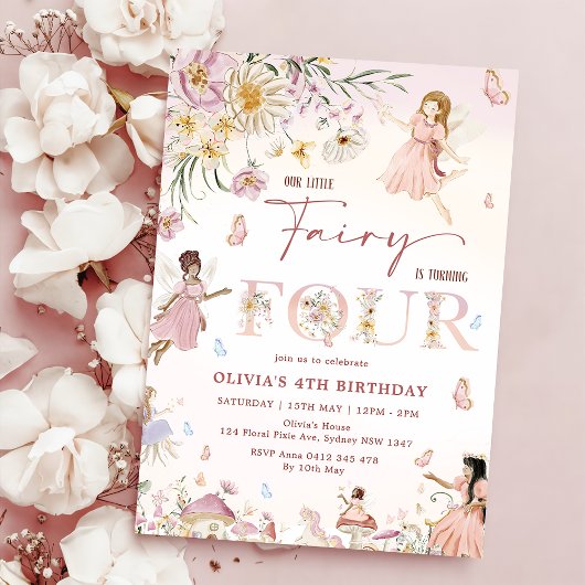 Wildblume Fairy Princess 4. Geburtstag | Einladung