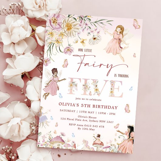 Wildblume Fairy Princess 5. Geburtstag | Einladung