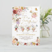 Wildblume Fairy Princess 5. Geburtstag Einladung (Stehend Vorderseite)