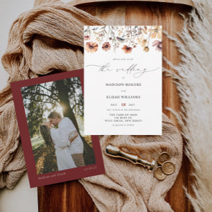 Wildblume Fall Floral Burgund Foto Hochzeit Einladung
