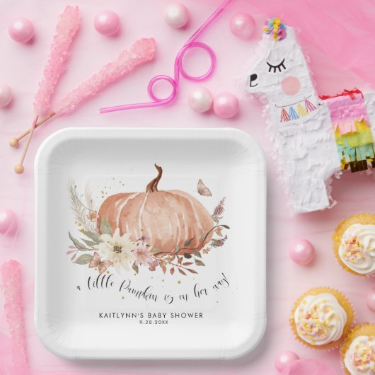 Wildblume Fall Floral Pumpkin Girl Babydusche Pappteller (Party)