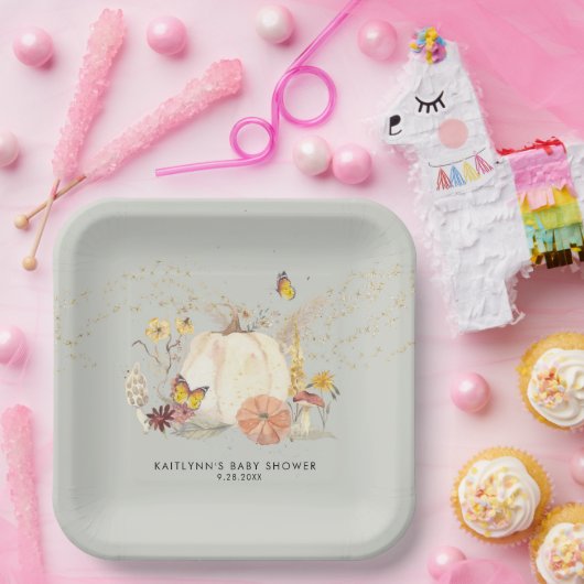 Wildblume Fall Pumpkin Mushrooms Kinderdusche Pappteller (Party)