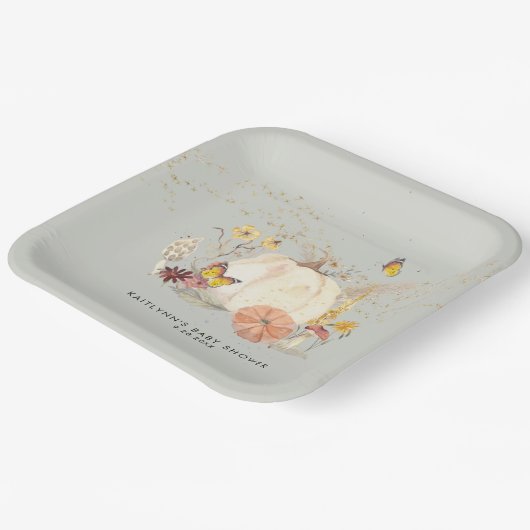 Wildblume Fall Pumpkin Mushrooms Kinderdusche Pappteller (Gewinkelt)