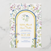 Wildblume farbenfrohe Blütenfarbe Blaue Hochzeit Folieneinladung (Vorderseite)