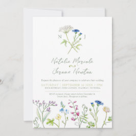 Wildblume farbenfrohe botanische Aquarellhochzeit Einladung