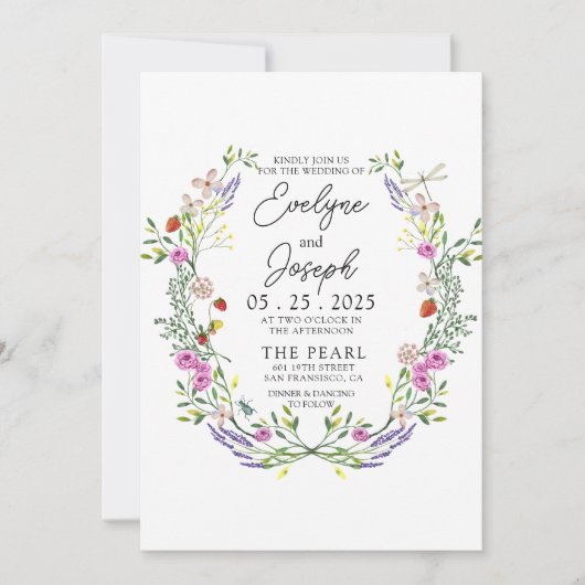 Wildblume farbenfrohe Grüne Blumenzeremonie Einladung (Vorderseite)