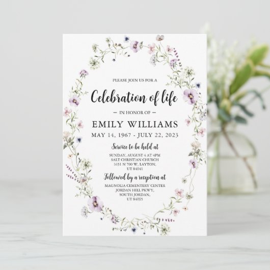 Wildblume Feier zum Leben Einladung Beerdigung (Stehend Vorderseite)