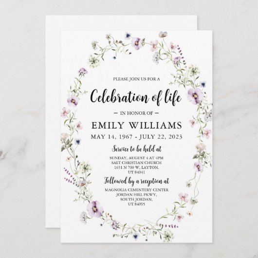 Wildblume Feier zum Leben Einladung Beerdigung (Vorne/Hinten)