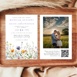 Wildblume Feld QR Code Hochzeitskennzeichen Foto Einladung