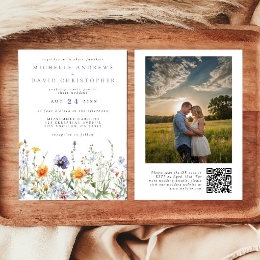 Wildblume Feld QR Code Hochzeitskennzeichen Foto Einladung