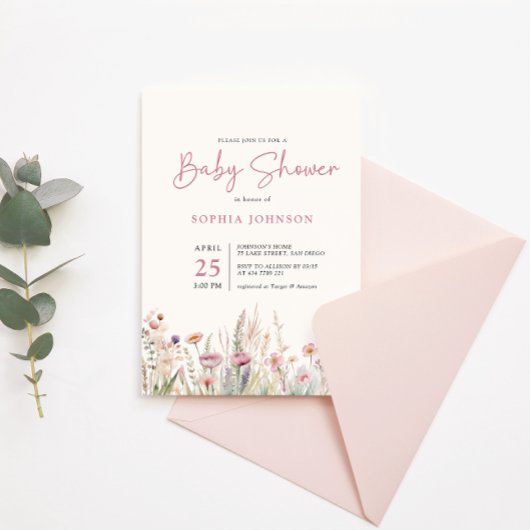 Wildblume Field Baby Dusche Wasserfarbenfeder Einladung