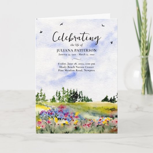 Wildblume Field Foto Feier der Lebensbeerdigung Programm (Vorderseite)