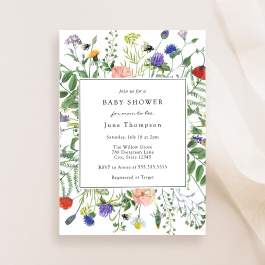 Wildblume Fields and Buzzing Bees Baby Shooting Einladung