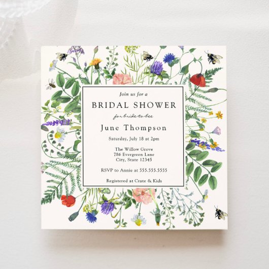 Wildblume Fields and Buzzing Bienen Brautparty Einladung