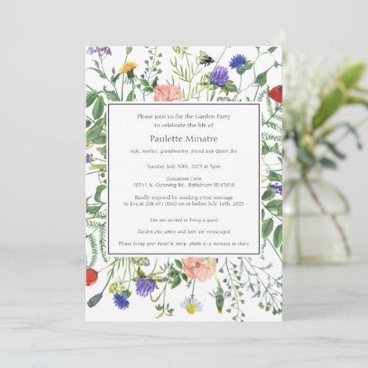 Wildblume Fields Celebration of Life Einladung (Stehend Vorderseite)