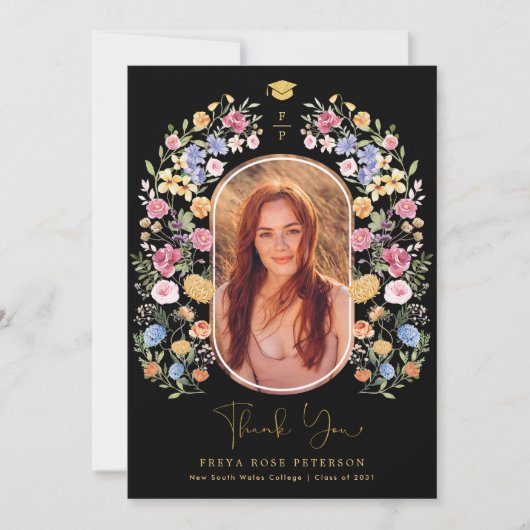 Wildblume Fiesta Abschluss Foto Dankeskarte (Vorderseite)