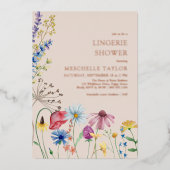 Wildblume Fingerie Dusche Rustikale Rose Gold Folieneinladung (Vorderseite)