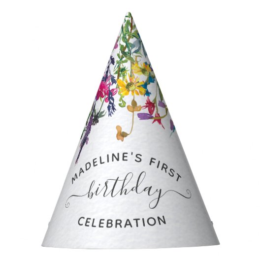 Wildblume First Birthday Party Hat Partyhütchen (Vorderseite)
