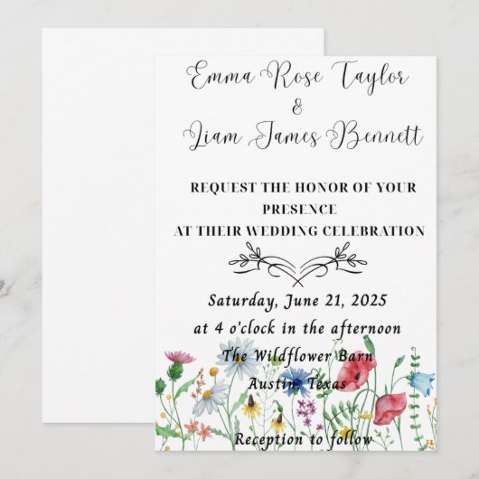 Wildblume Fling Wedding Einladung (Vorne/Hinten)