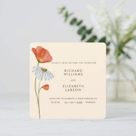 Wildblume Flora Hochzeitsreise mit dem Schiff Einladung (Stehend Vorderseite)