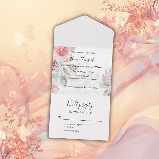 Wildblume Flora Rose Hochzeit All In One Einladung