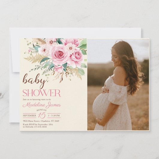 Wildblume Floral Baby Dusche Foto Einladung (Vorderseite)