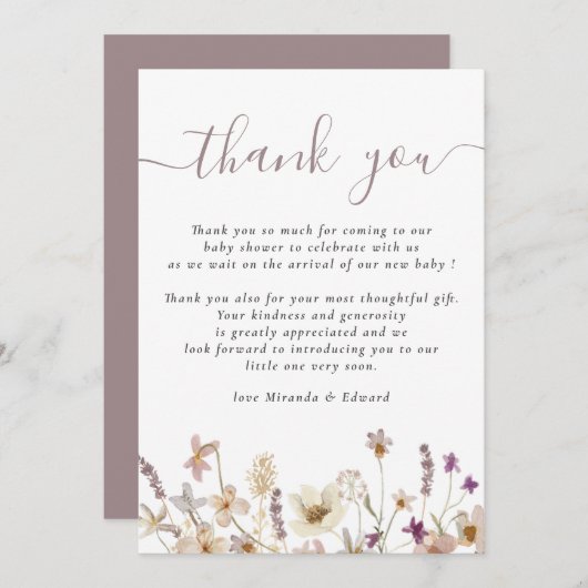Wildblume Floral Baby Dusche Vielen Dank Dankeskarte (Vorne/Hinten)