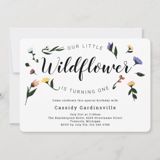 Wildblume Floral Baby Erstgeburt Einladung (Vorderseite)