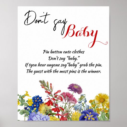 Wildblume Floral Baby Shower Game Sage nicht Baby Poster (Vorne)