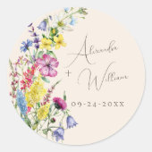 Wildblume Floral Beige Boho Wedding Runder Aufkleber (Vorderseite)