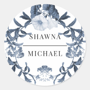 Wildblume Floral Blue n White Spring Wedding Siege Runder Aufkleber