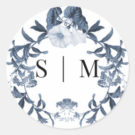 Wildblume Floral Blue n White Spring Wedding Siege Runder Aufkleber
