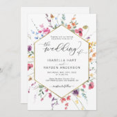 Wildblume Floral Boho Botanical Gold Wedding Invi Einladung (Vorne/Hinten)