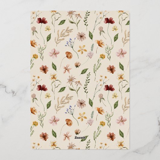 Wildblume Floral Boho Kinderdusche Real Folieneinladung (Rückseite)