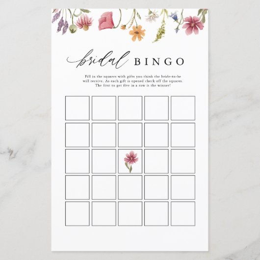 Wildblume Floral Brautparty Bingo Game Cards (Vorderseite)
