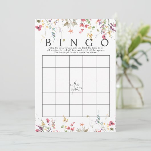 Wildblume Floral Brautparty Bingo Game Dusche Einladung (Stehend Vorderseite)