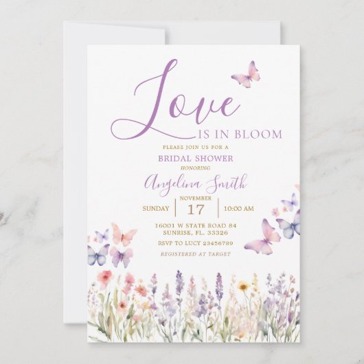 Wildblume Floral Butterfly Brautparty Einladung (Vorderseite)