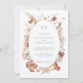 Wildblume Floral Butterfly Dusty Blue Watercolor Einladung (Vorderseite)