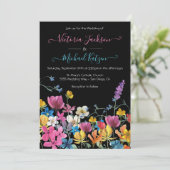 Wildblume Floral Dark Meadow Wedding Einladung (Stehend Vorderseite)