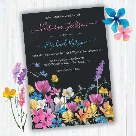 Wildblume Floral Dark Meadow Wedding Einladung