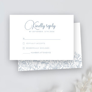 Wildblume Floral Elegant Dusty Blue Wedding RSVP Karte