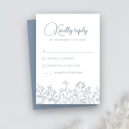 Wildblume Floral Elegant Dusty Blue Wedding RSVP Karte