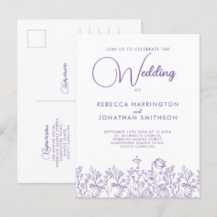 Wildblume Floral Elegant Lilac Wedding Einladungspostkarte