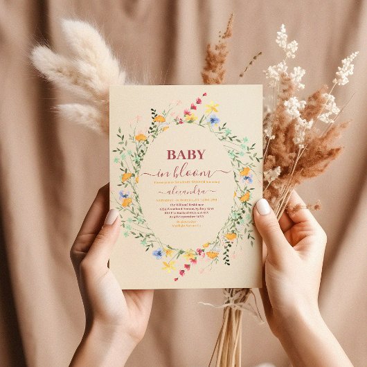 Wildblume Floral Frame Babydusche Einladung